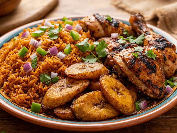 A spread of delicious Nigerian food on a dining table